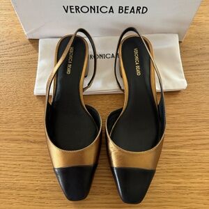 Veronica Beard Cecile Slingback Shoe in Gold Cap Toe Size 8 M